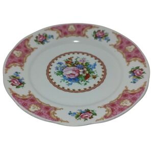 Vintage Floral Dinner Plate with Pink and White Design
